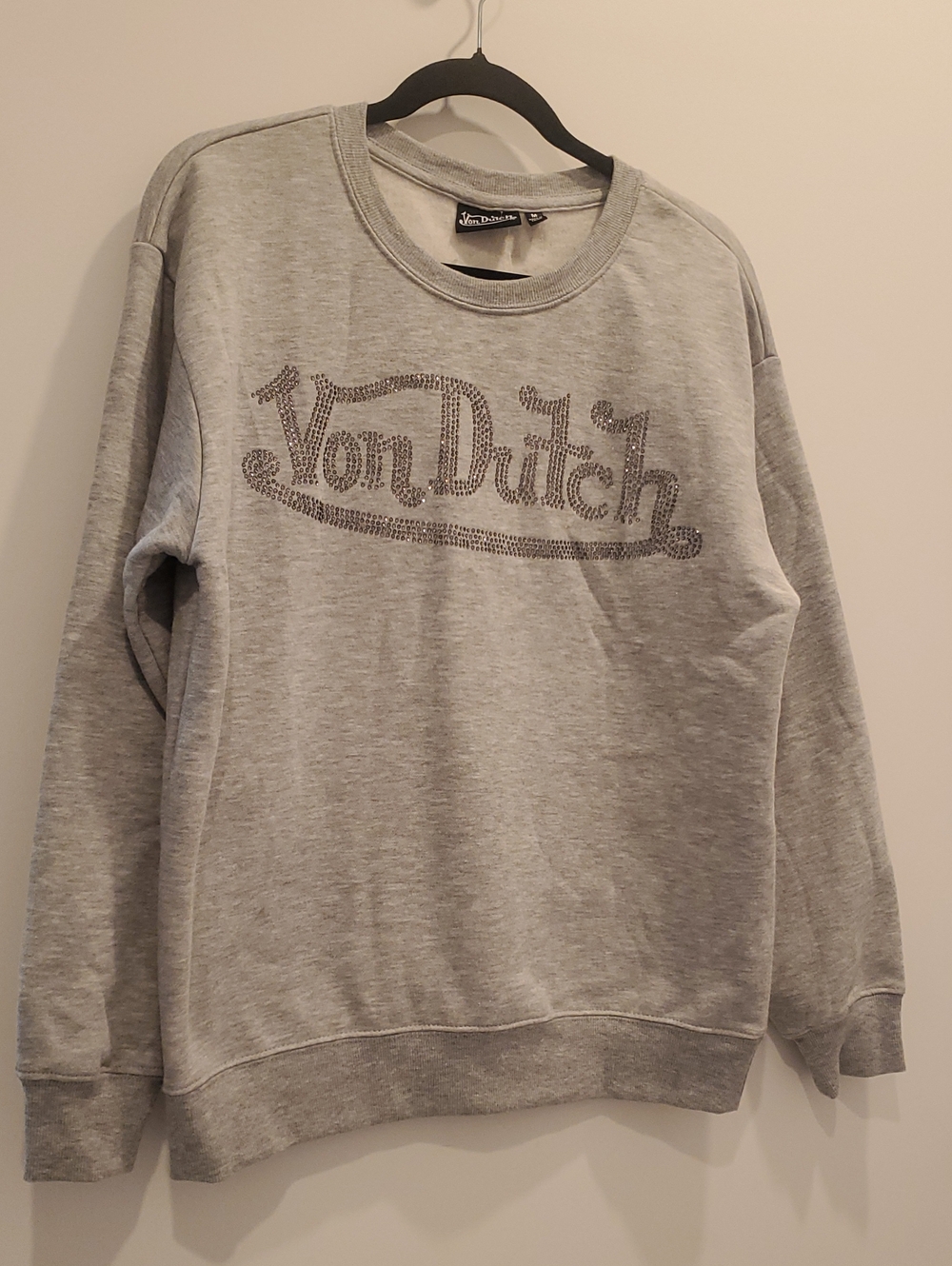 Von Dutch Light Gray Crewneck with Rhinestone Logo